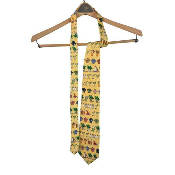 Alynn Neckwear USA Yellow Green Margaritaville Beach Cocktail Silk Tie - Picture 1 of 3